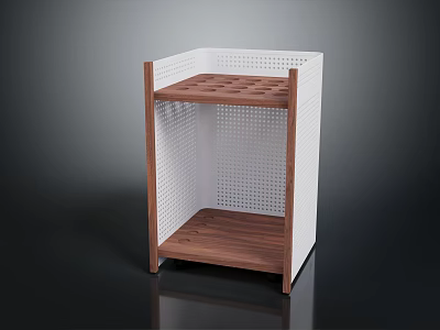 Modern Entryway Sideboard Cabinet With White Perforated Panels And Wooden Shelves 3d model