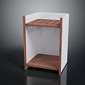 Modern Entryway Sideboard Cabinet With White Perforated Panels And Wooden Shelves