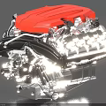 Highly Detailed Automotive Engine With Red Top Cover And Silver Metallic Components