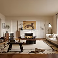 Neutral Living Room Interior Design With Fireplace Sofa Coffee Table And Area Rug