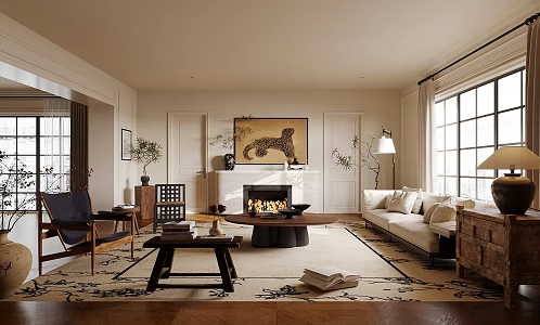 Middle Ancient Style Living Room No Main Lamp Living Room New Chinese Style Living Room Fabric Sofa Coffee Table Combination Leisure Chair Side Cabinet Entrance Cabinet 3d model