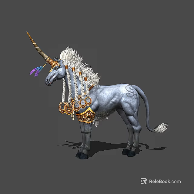 3D Rendered Unicorn With White Mane Golden Horn Decorative Ornaments and Intricate Body Tattoos 3d model 