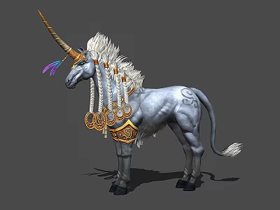 3D Rendered Unicorn With White Mane Golden Horn Decorative Ornaments and Intricate Body Tattoos 3d model