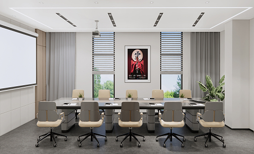 Modern Meeting Room Office Space Meeting Tables and Chairs Small Meeting Room Projection Screen 3d model