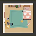 Cartoon Room Scene With Pink Walls Desk Chair Bed And Bookshelf Decorations