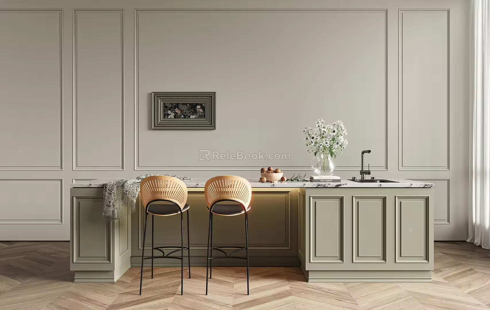 French Bar Chair Combination Bar 3d model