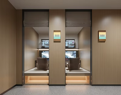Modern Comfortable Internet Cafe Interior With Private Booths And Gaming Computers 3d model