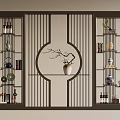 Traditional Chinese Room Divider with Circular Design and Shelves for Decorative Items