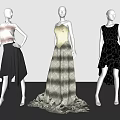 Three Mannequins Showcasing Unique Stylish Skirt Designs In Studio Setting