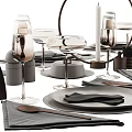 Complete Modern Tableware Set Featuring Plates Napkins Wine Glasses Cutlery And Candle Holders