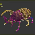 Artistic Beetle Sculpture Carving With Purple Yellow Striped Design And Detailed Horns Legs