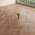 Herringbone Pattern Wooden Flooring Interior With Window Green View And Vase Yellow Flowers