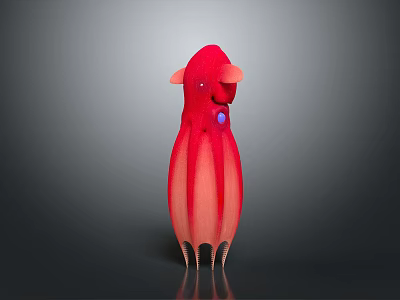 Modern Red Fantasy Creature Character With Sleek Tentacle Form And Blue Details 3d model