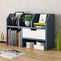 Blue Wooden Storage Cabinet with Drawer Shelves for Organizing Books Stationery Decorative Plant