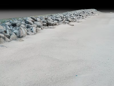 Natural Sandy Shoreline With Pile Of Large Rocks On Beach Surface 3d model