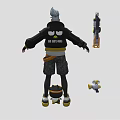 Stylish Character With White Hair Black Jacket And Small Yellow Creature Companion 3d model
