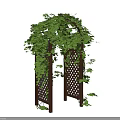 Wooden Garden Arbor Covered With Green Climbing Vines And Lattice Design