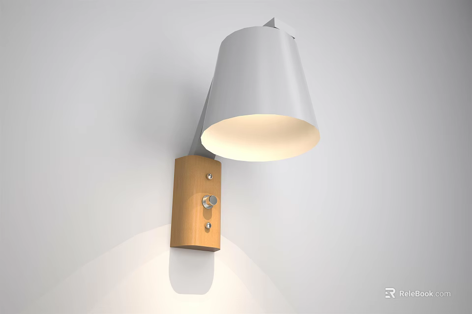 Modern Wall Mounted Lamp With White Lampshade And Wooden Base For Indoor Lighting Design 3d model 