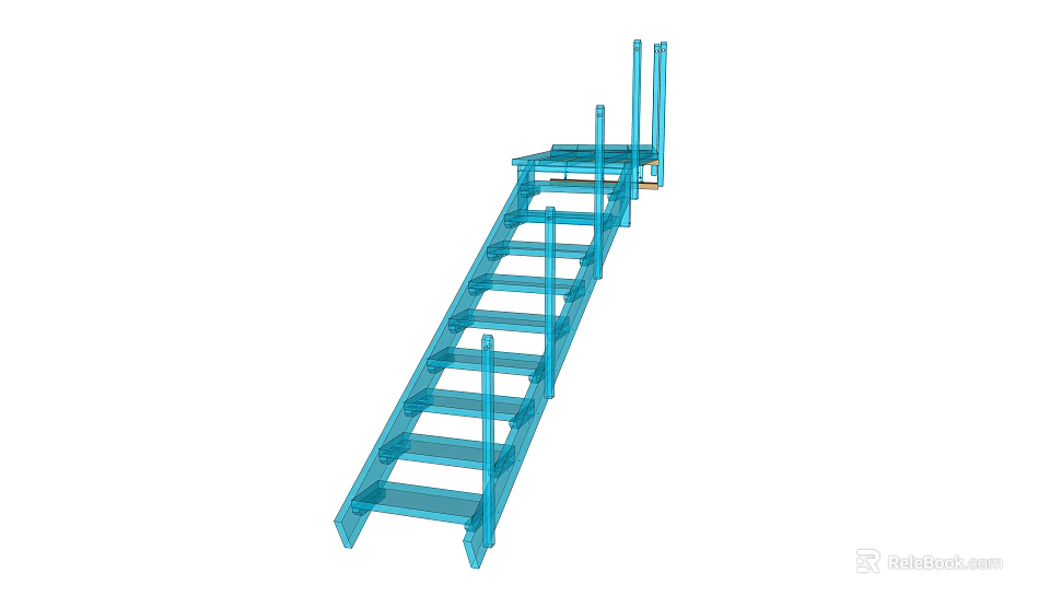 Blue Metal Stairs With Multiple Steps And Support Frames For Industrial Use 3d model 