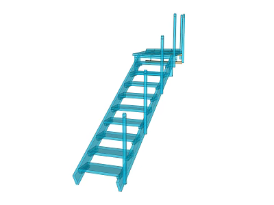 Blue Metal Stairs With Multiple Steps And Support Frames For Industrial Use 3d model