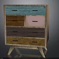 Vintage Colorful Wooden Dresser With Various Colored Drawers And Three Legs