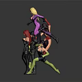 Dynamic Female Action Characters In Jumping Standing Poses With Colorful Costumes
