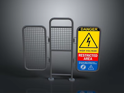 Industrial Safety Guardrail With High Voltage Danger Sign And Restricted Area Warning 3d model