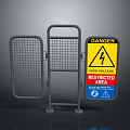 Industrial Safety Guardrail With High Voltage Danger Sign And Restricted Area Warning