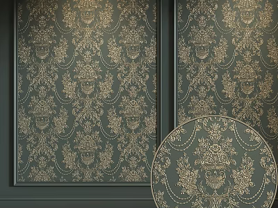 Ornate Round Decorative Component With Gold Patterns On Dark Green Wallpaper 3d model