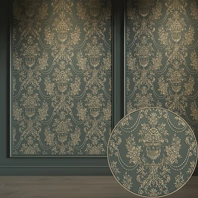 Ornate Round Decorative Component With Gold Patterns On Dark Green Wallpaper 3d model