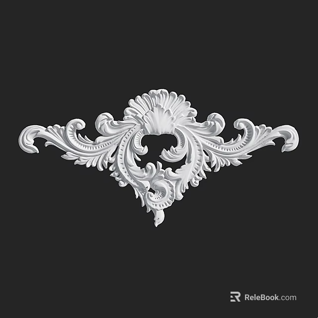 Intricate White Ornamental Carving With Curved Patterns And Shell Shaped Top 3d model