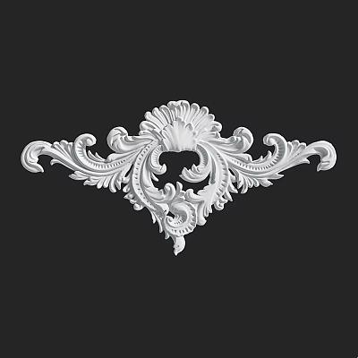 Intricate White Ornamental Carving With Curved Patterns And Shell Shaped Top 3d model