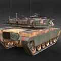 Modern Military Tank With Green Camouflage Star Insignia Long Cannon Barrel And Tracks