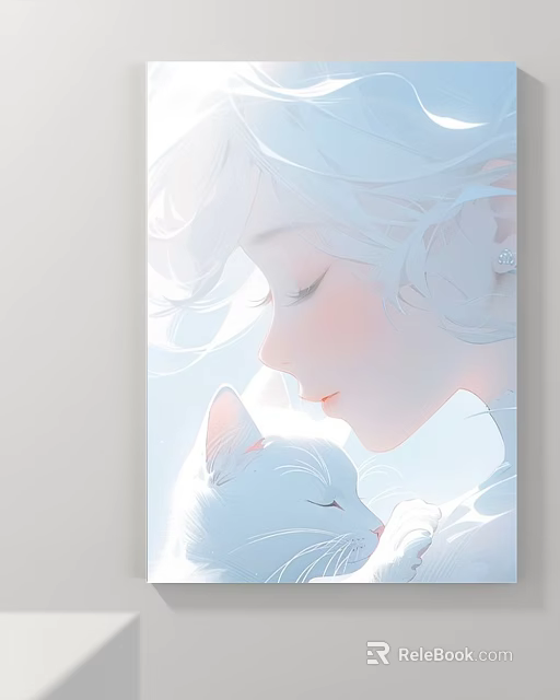 Gentle Character Portrait of Girl with White Cat Soft Light and Warm Embrace Illustration 3d model 