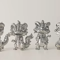 Multiple Silver Dragon Sculptures in Cartoon Style with Various Poses
