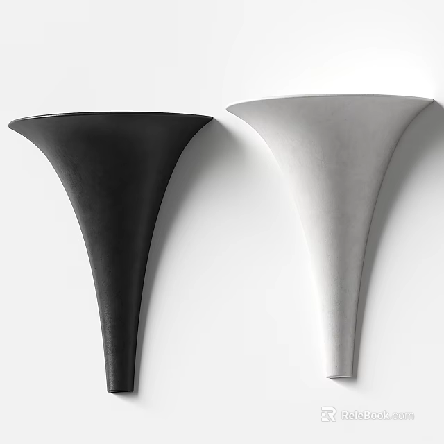Modern Funnel Shaped Black And Silver Wall Lamps Mounted On White Wall 3d model 
