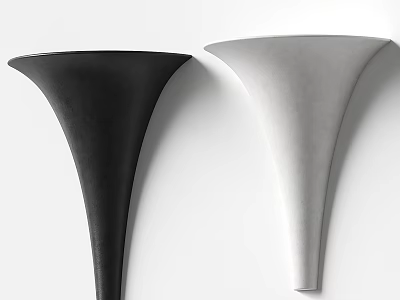 Modern Funnel Shaped Black And Silver Wall Lamps Mounted On White Wall 3d model