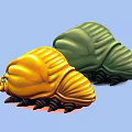 Green And Yellow Alien Creatures With Big Blue Eyes And Spiky Legs