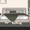 Cozy Kids Bed With Soft Green Blanket Playful Toys Warm Lamp And Cute Rug