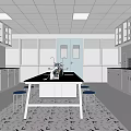 Modern Laboratory Interior With White Cabinets Workbench Stools Bright Lighting And Windows 3d model