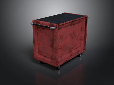 Red Storage Cart with Black Top and Metal Handle on Wheels Industrial Design 3d model