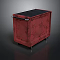 Red Storage Cart with Black Top and Metal Handle on Wheels Industrial Design