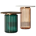 Modern Glass Coffee Table with Ribbed Design and Metal Top in Transparent and Blue