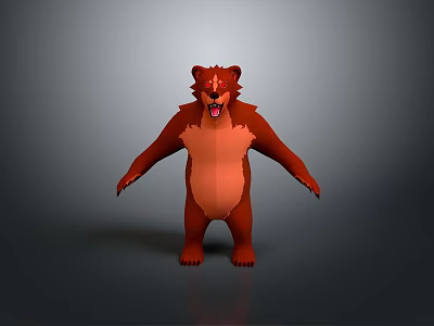 Red Cartoon Bear 3D Model With Standing Pose Open Arms And Light Colored Belly 3d model
