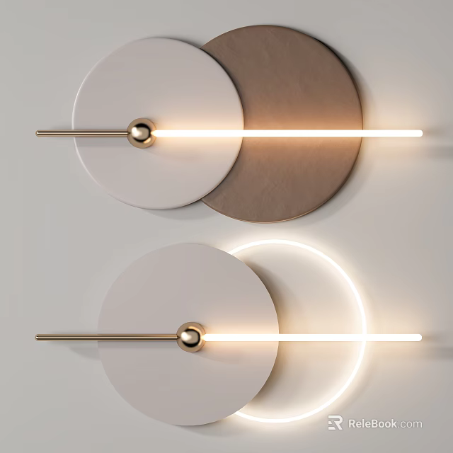 Modern Wall Decor With Circular Panels Golden Rods And Lighting 3d model 