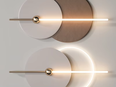 Modern Wall Decor With Circular Panels Golden Rods And Lighting 3d model