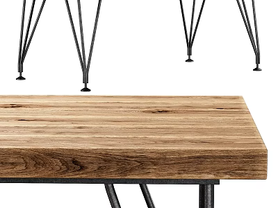Wooden Tabletop With Black Metal Legs And Modern Chair Legs Design 3d model