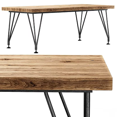 Wooden Tabletop With Black Metal Legs And Modern Chair Legs Design 3d model