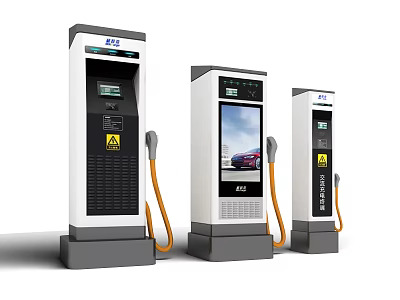 EAS EV Charging Stations With Modern Design Display Screens And Orange Cables 3d model