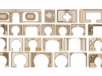 Wooden Door Arch Models Featuring Various Carved Patterns And Decorative Shapes 3d model